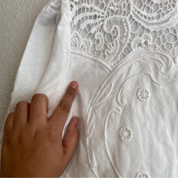 Anthropologie By TiMo Embroidered Linen Puff Shoulders Sleeves Mini Dress - Picture 10 of 10